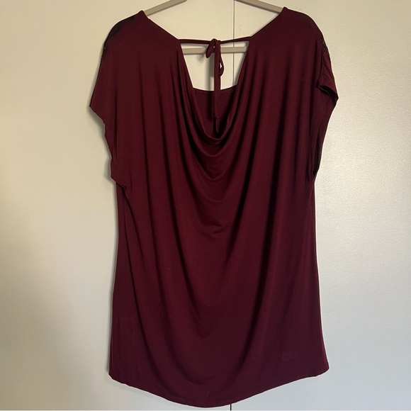 Lane Bryant Burgundy Blouse with Black Sequin Detail and Tie Neckline size 14/16 - Picture 3 of 7